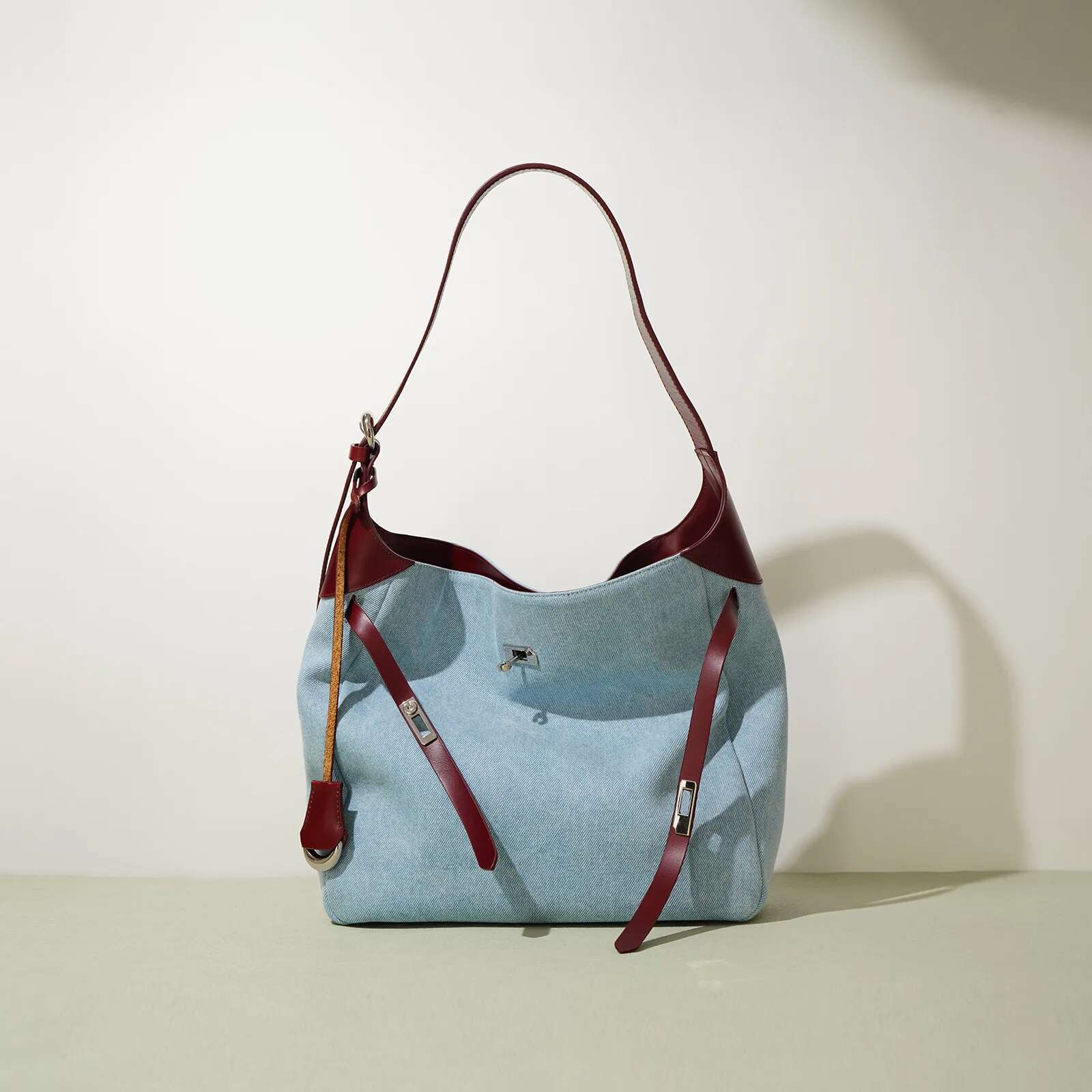 New Cowhide With Denim Women's Tote Casual Fashion Shopping Large Capacity Ladies Shoulder Bag