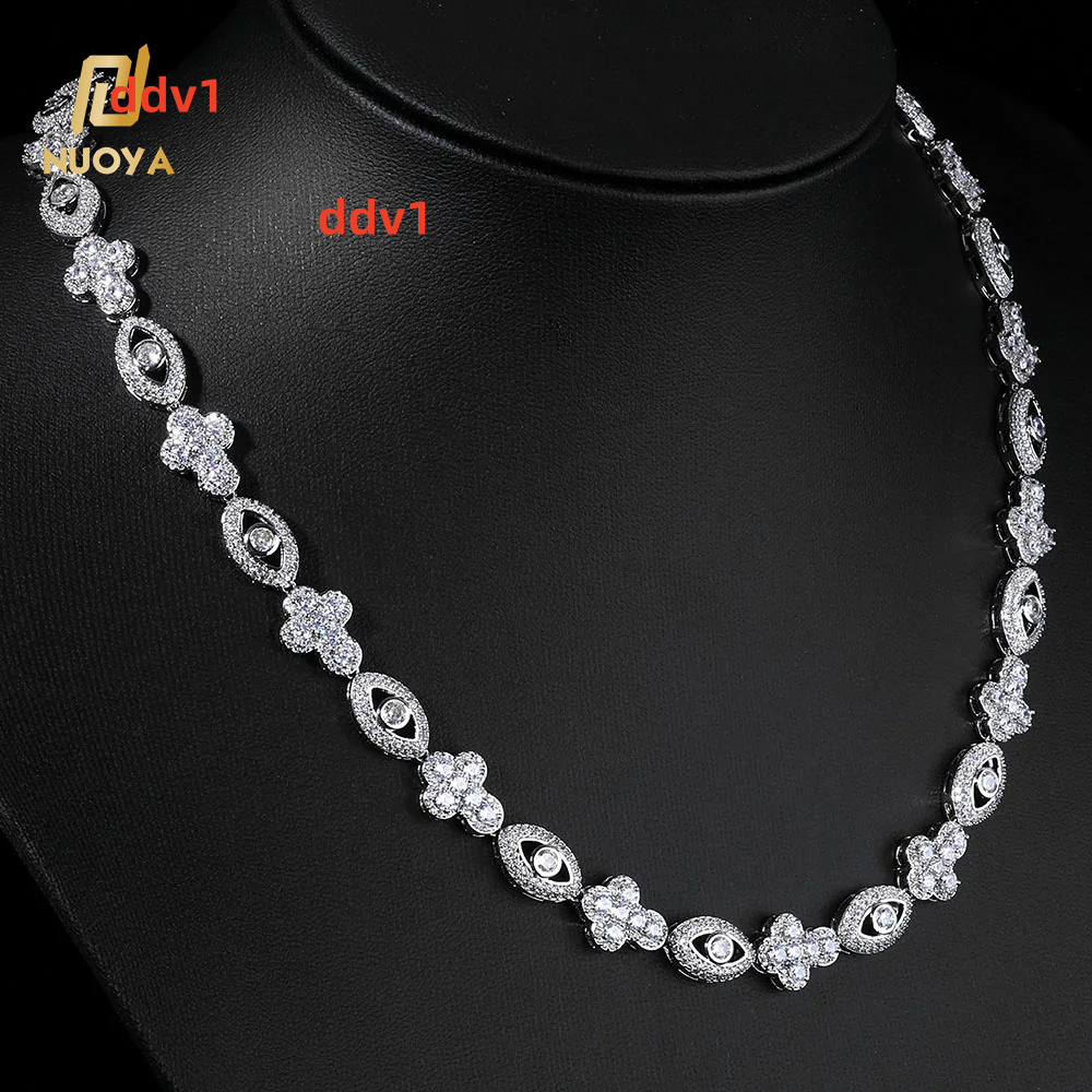 NUOYA Eye Cross Pendant Necklace Micro Pave Moissanite Cuban Chain Bling Diamond Hip Hop Luxury Jewelry