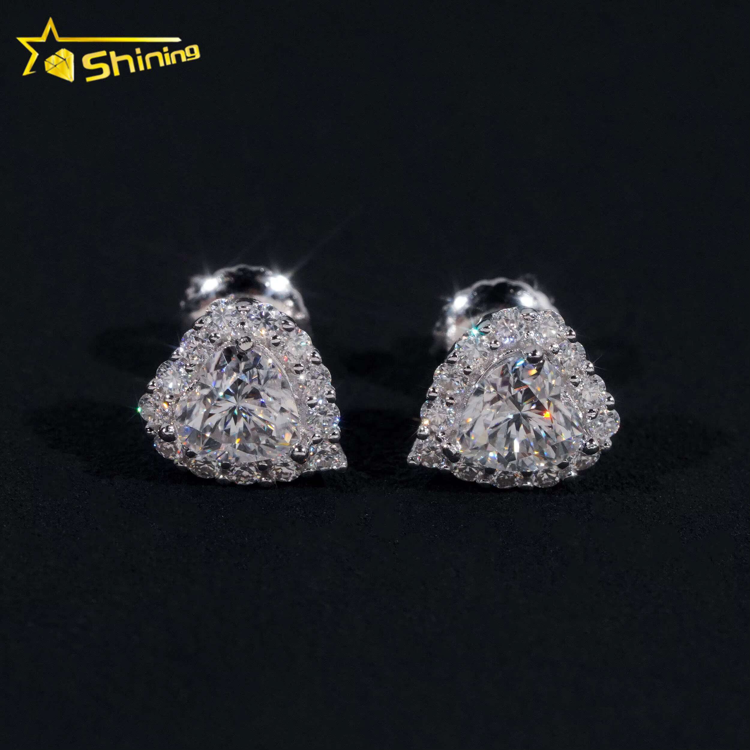Hip Hop Jewelry Pass Tester GRA Certified Stocks Brilliant Diamond 925 Sterling Silver Moissanite Stud Earrings Heart Earrings