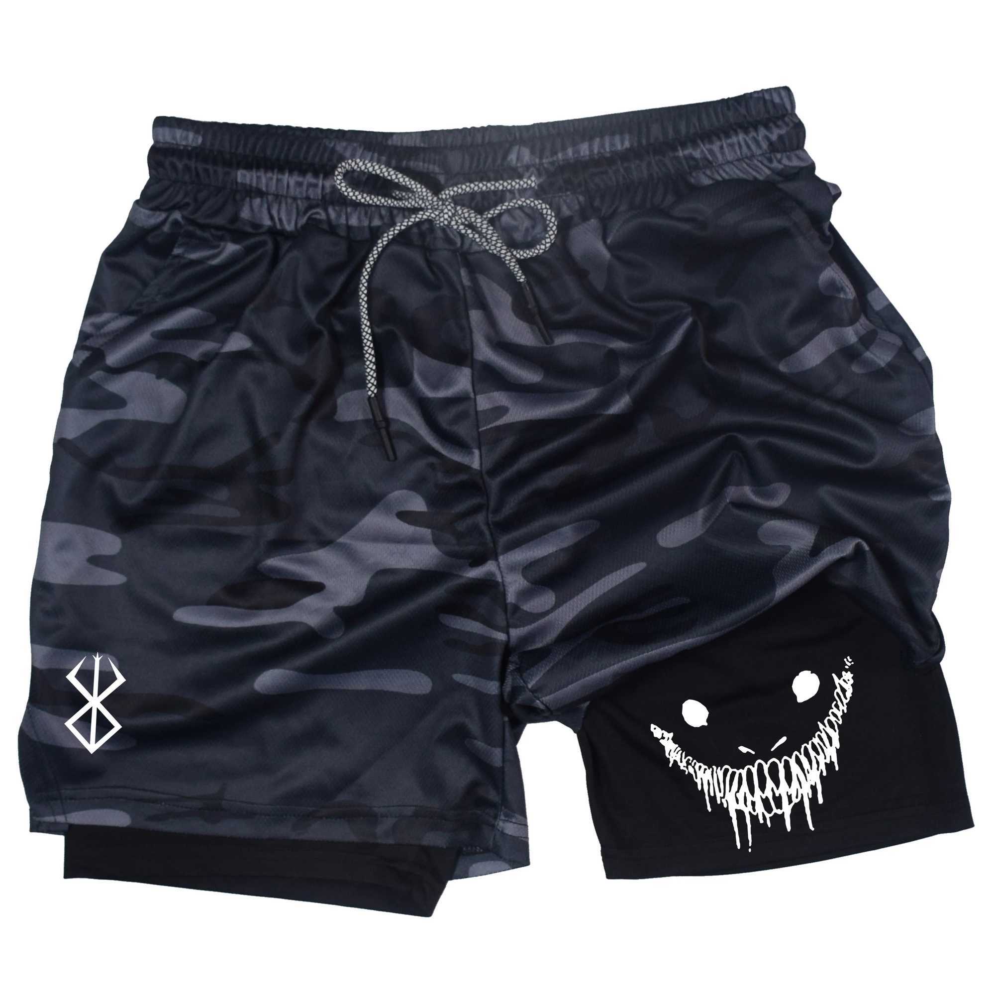 Mens compression gym shorts boxing printed sports pants double layered quick drying basketball beach muscle fitnessC250409