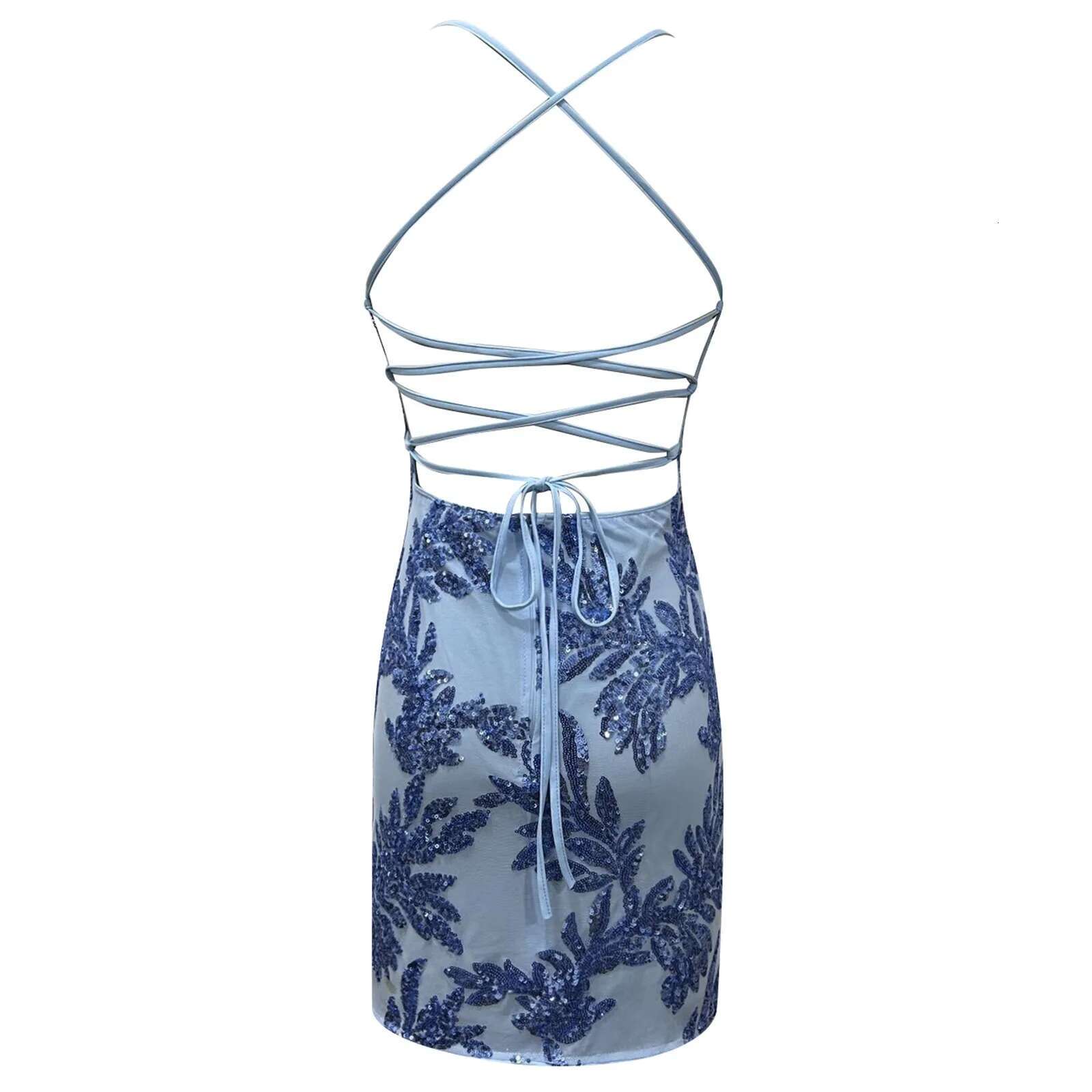 Dongdumaoyi Sexy Club Outfits Sequin Summer Dress Women Mini Blue Bodycon Party Vintage Woman Dresses Vestidos Clothes