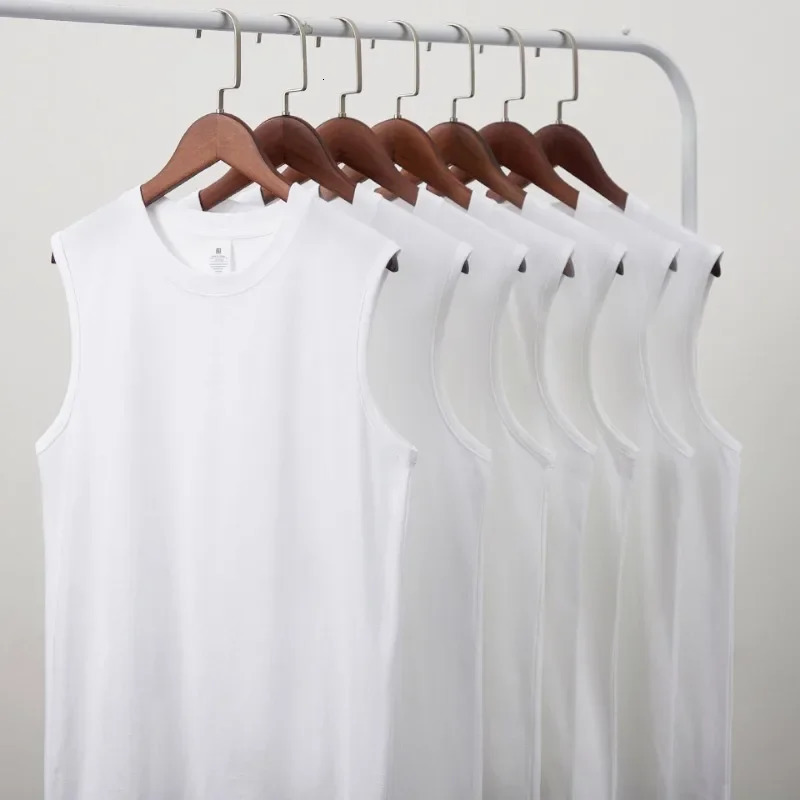 Mens sleeveless vest 230g heavyduty pure cotton round neck top for casual fitness and sports 250409