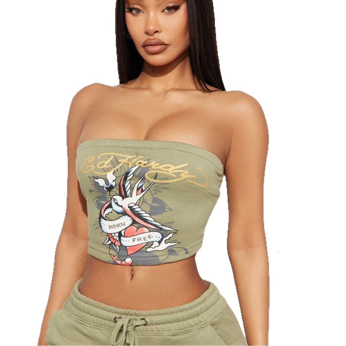 2025S Designer Women S Set New Sexy Trendy Brand Printed Strapless Exposed Navel Top With Waist And Hip Pants Set