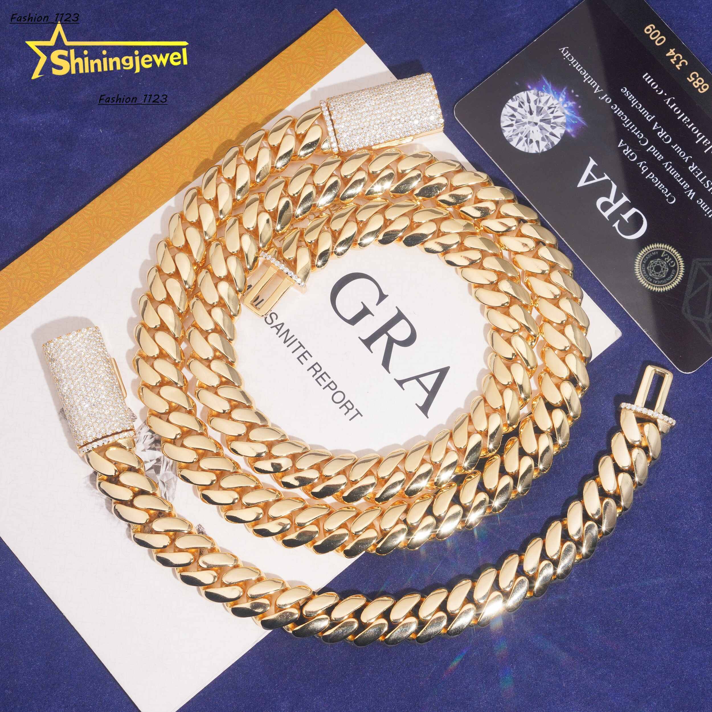 925 Silver 12mm Gold Plated Plain Cuban Link With Moissanite Lock Hip Hop Jewelry Custom Cuban Link Chain for Rapper