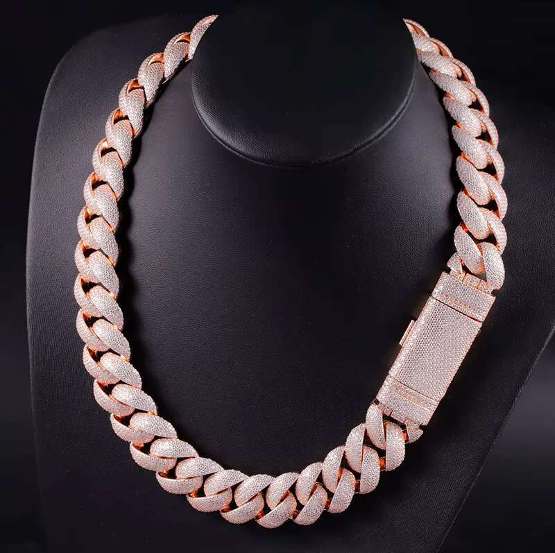 Heavy Custom Pink 22mm Gold Plated D Color VVS Moissanite Iced Out Dia Cuban k Bracelet Necklace for Men