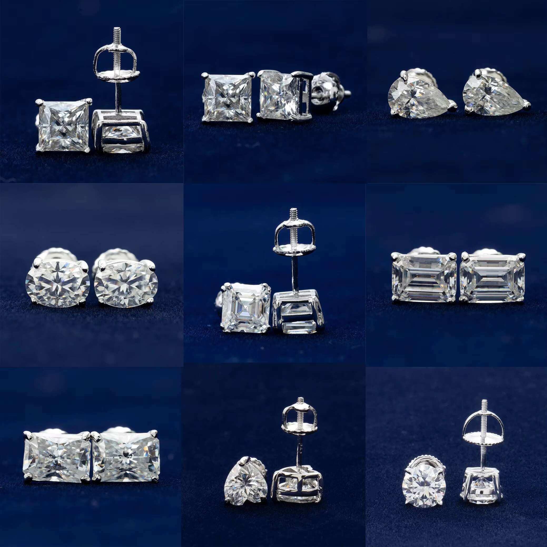 Wholesale 925 Sterling Silver Jewelry Diamond Stud Earrings Prong Setting Hiphop Iced Out Blue Green Moissanite Earrings