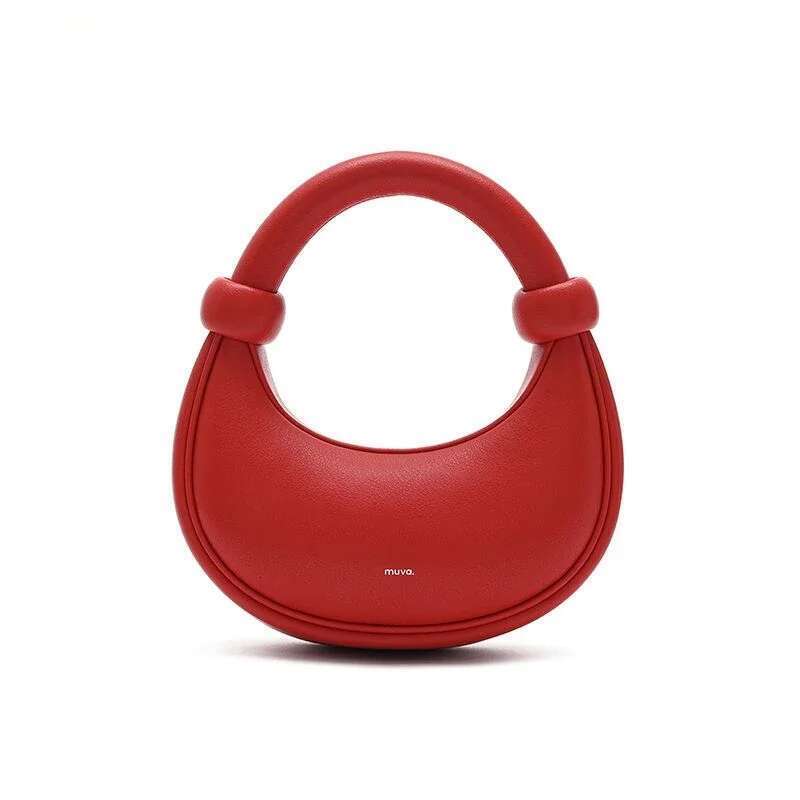 2024 New Red Unique Handbag Design Bead Soft European Bag Women's Crossbody Crescent French Underarm Designer Bags