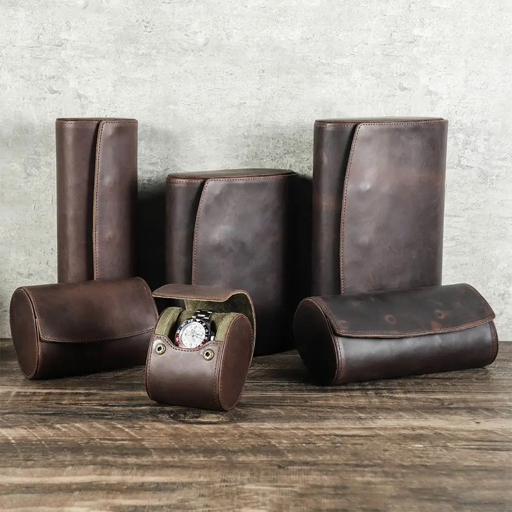 Vintage Genuine Leather 1/2/3/4/6/8 Slot Watch Roll Travel Case Portable Watch Display Case Watch Storage Organizer Box Men Gift 251107