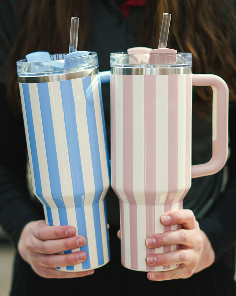 40oz Tumblers The Oasis Collection H2.0 40OZ Mugs Cornflower Cabana Gloss Green Stripes Tumblers Insulated Car Cups Stainless Steel Coffee Termos Drin