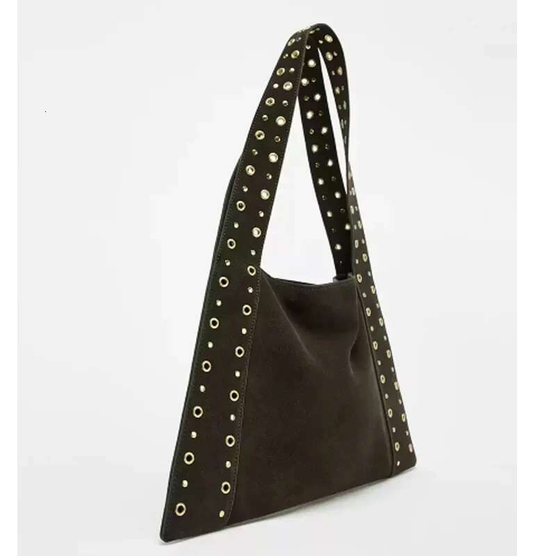 New Suede Tote For Women Rivet Shoulder Bags Vintage Women's Retro Handbag Purse Clutch Totes Large Shopping Bag