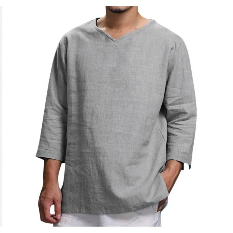 Linen Shirt Men Brief Breathable Comfy Solid Color Long Sleeve Loose Harajuku Casual Blouse Hawaiian Shirt Camisa Masculina 250409