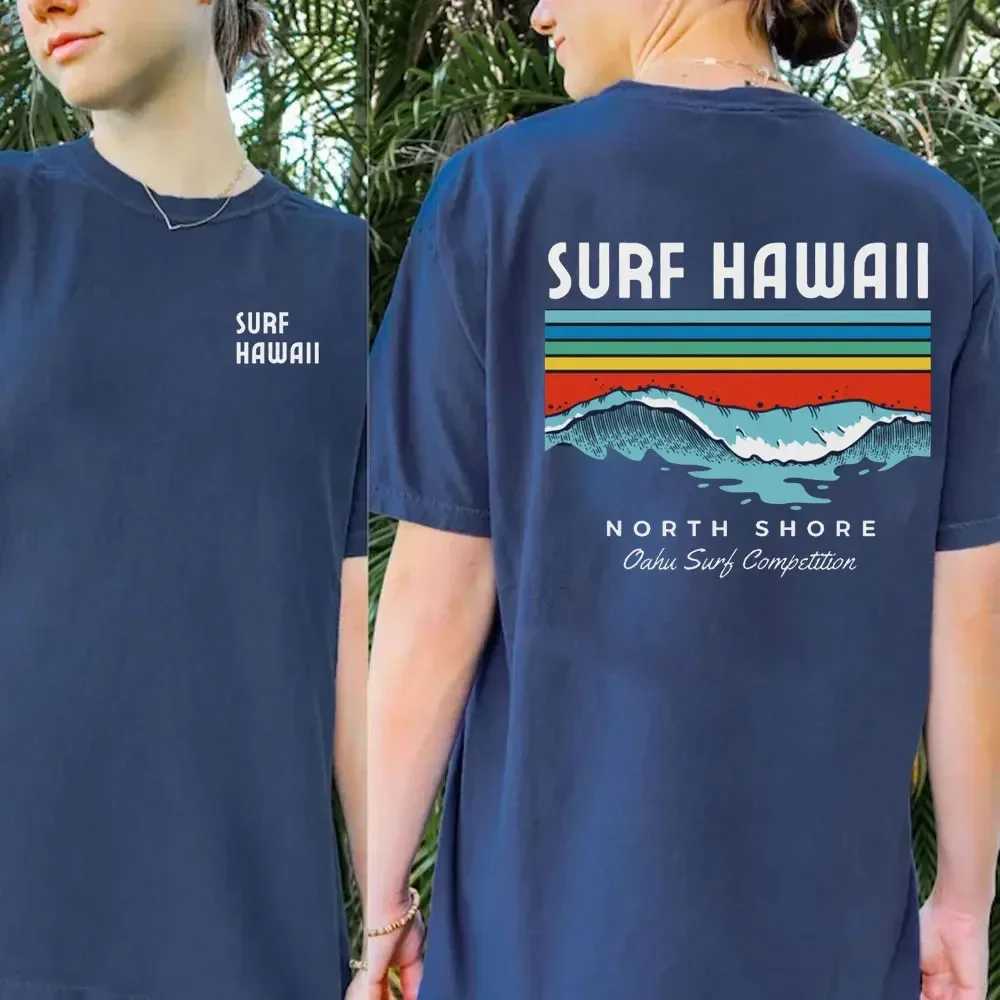 Hawaiian Traditions North Shore Hawaiian Surfing Mens White High Qulaty Cotton T-shirt Comfortable Beach Style Surfing T-shirtXJ250409