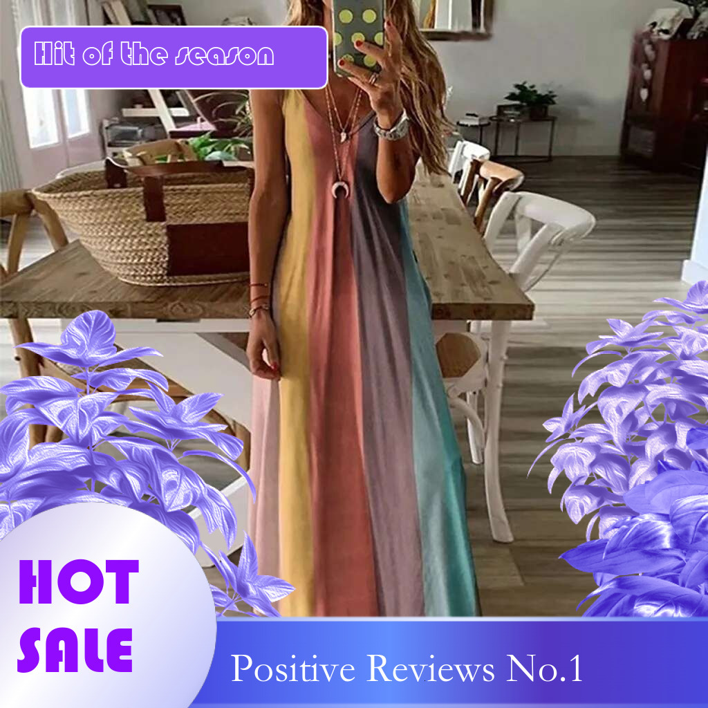 Dongdumaoyi Plus Size Dress Women Gradient Print Summer Casual Long Elegant V Neck Sleeveless Strap Maxi Beach Sundress XL Robe