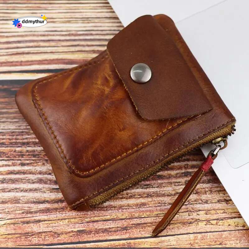 Genuine Leather Coin Purse Vintage Mini Zipper Wallets Case Storage Bag Card Holder Pocket for Men Women ddmythur