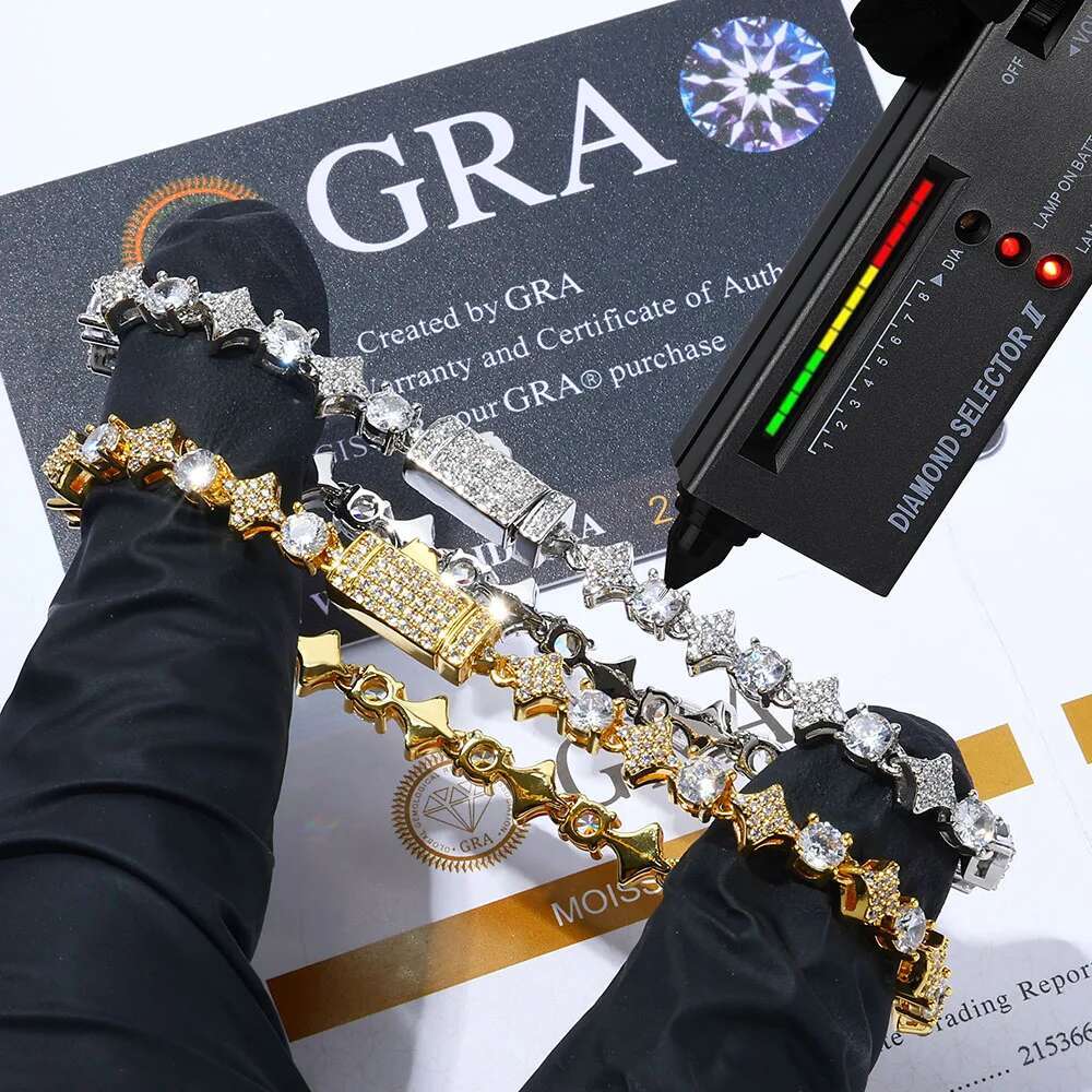 VVS Diamond Star Tennis Chain Necklace Bling Iced out 925 Sterling Silver 100% Real Moissanite Fashion Jewelry Men And Women