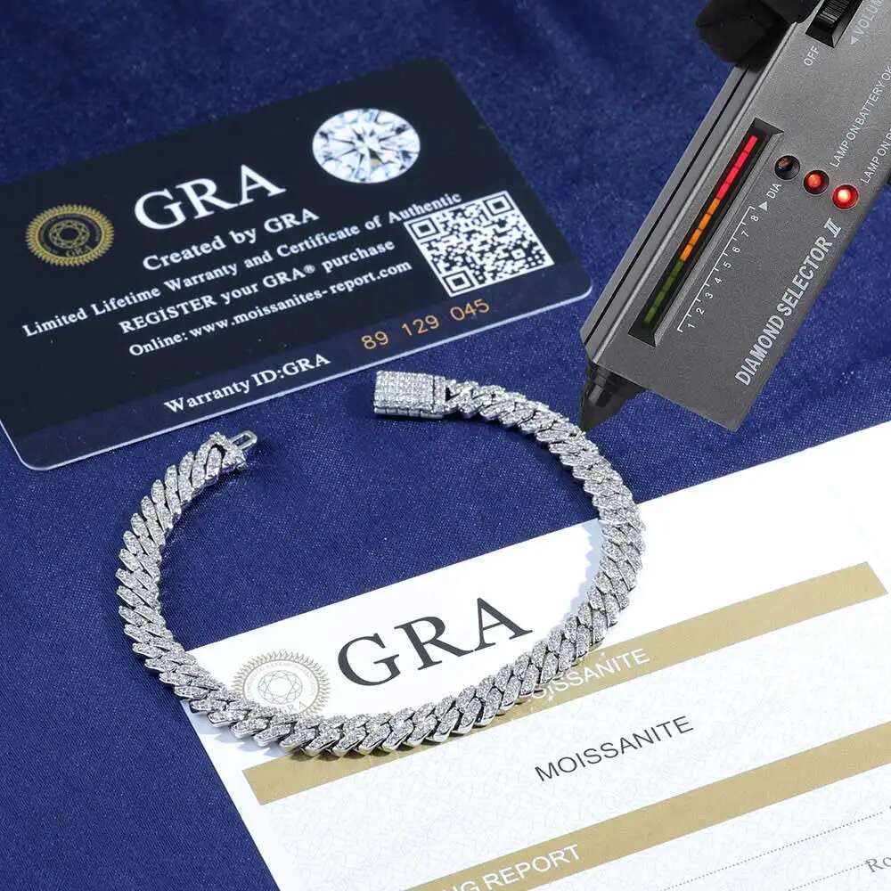 6mm Pass Diamond Test Moissanite Cuban Link Chain 925 Sterling Silver VVS Diamond Iced Out Women Single Rows Thin Necklace