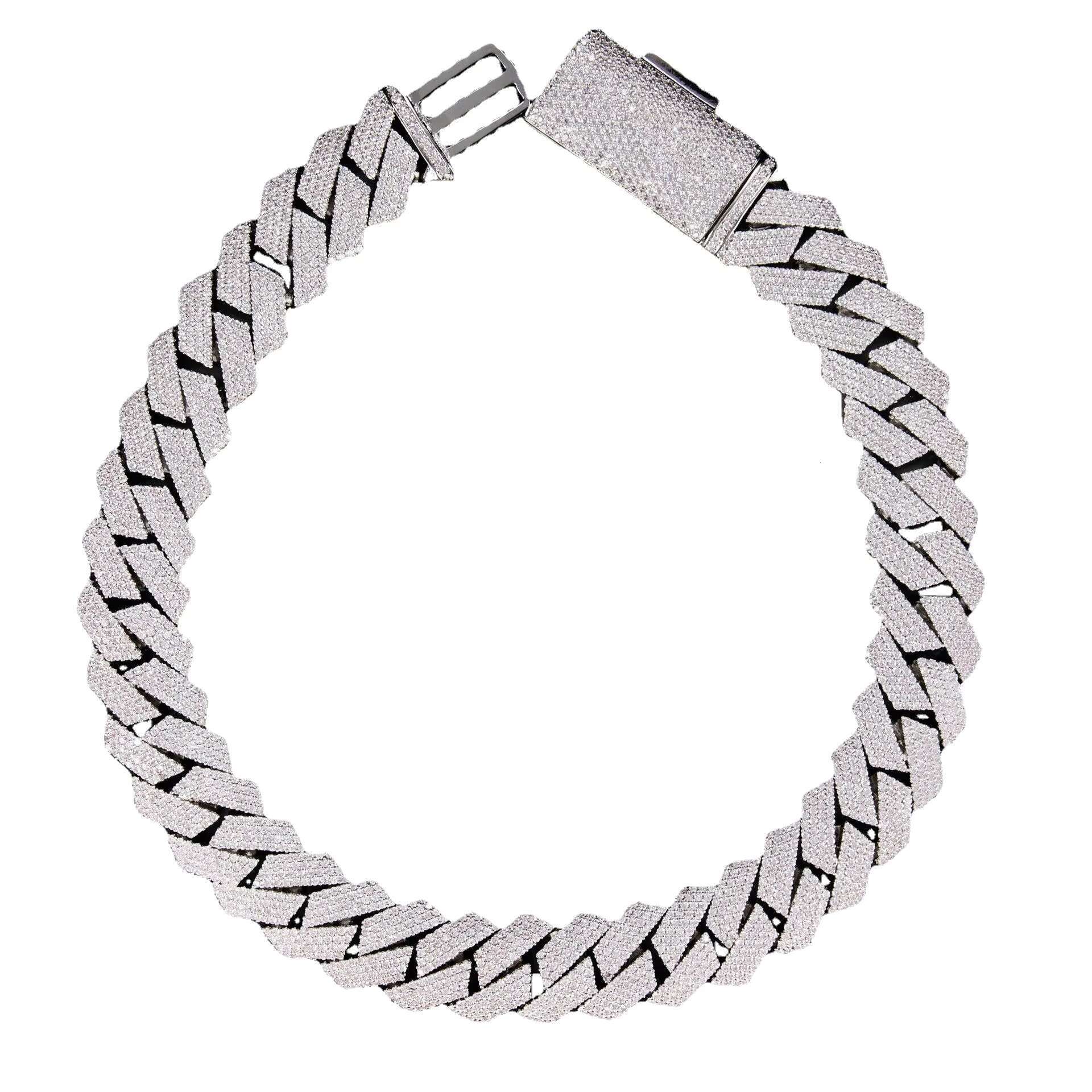 Customized 20mm 4Rows Moissanite Dia Iced Out Miami Cuban k Chain Bracelet Sterg Sier Hip Hop Jewelry Necklace