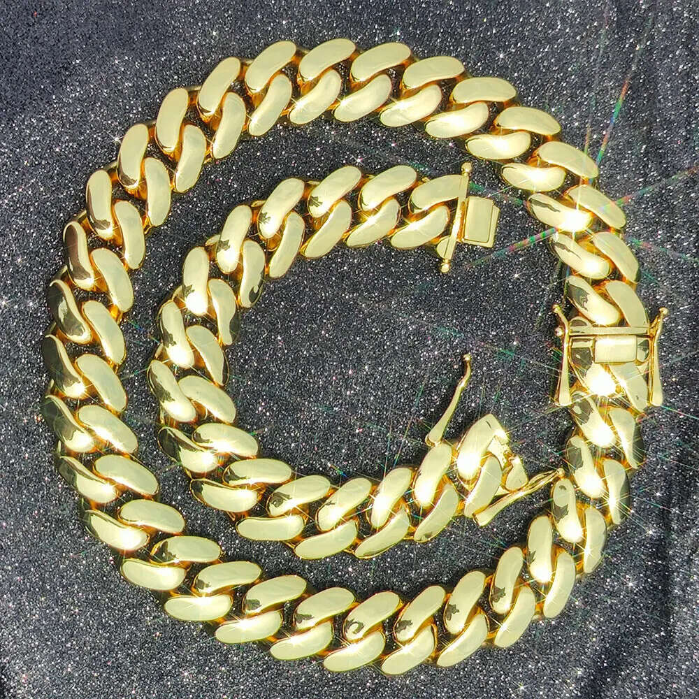 Hip Hop Jewelry 22mm Thick Miami Men Necklace Fashion Brass Gold Plated Cuban k Chain Drop Shipping