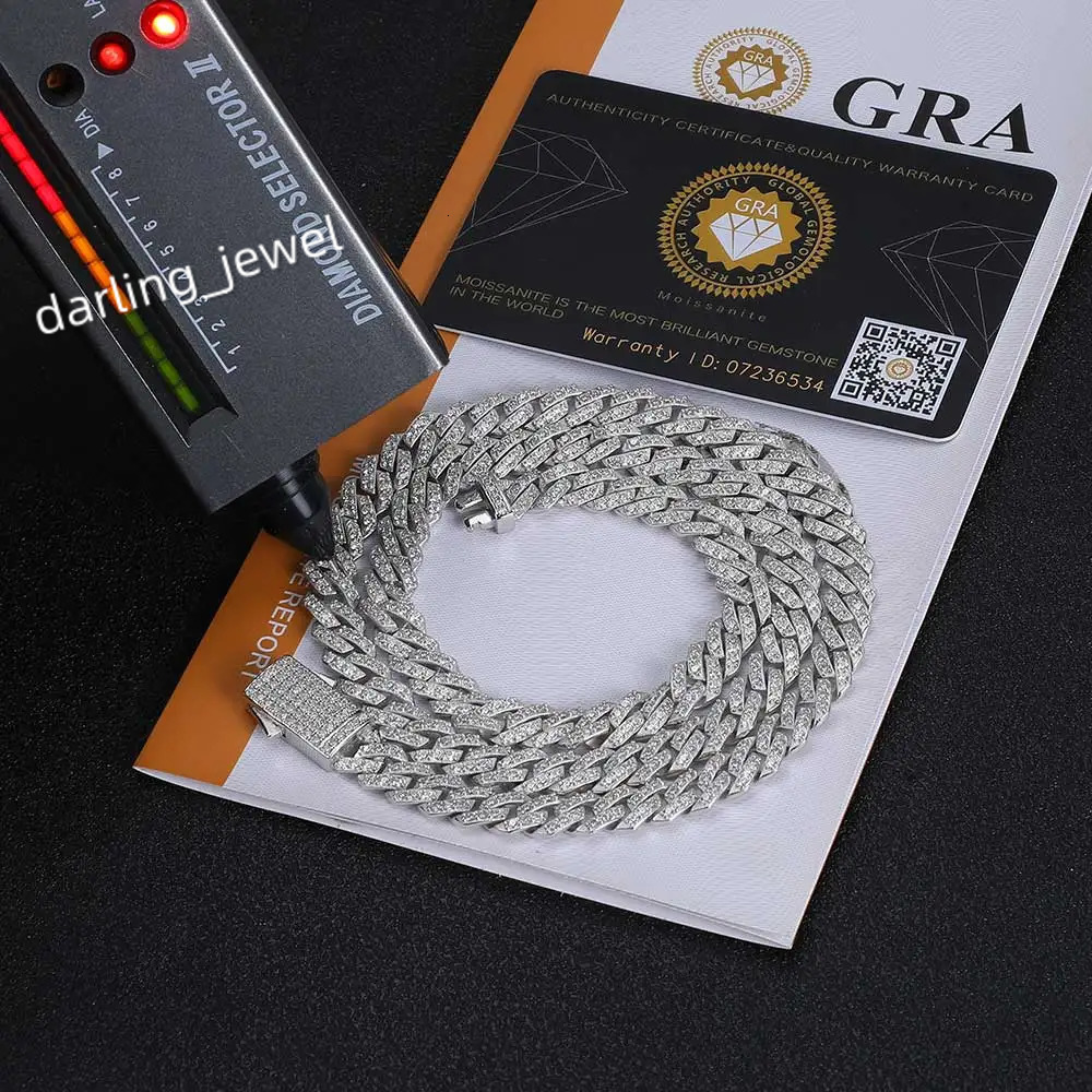 925 Silver 8mm Single Row Prong Cuban Link Chain Iced Out Pass Diamond Tester VVS Moissanite 925 Sterling Silver Necklace