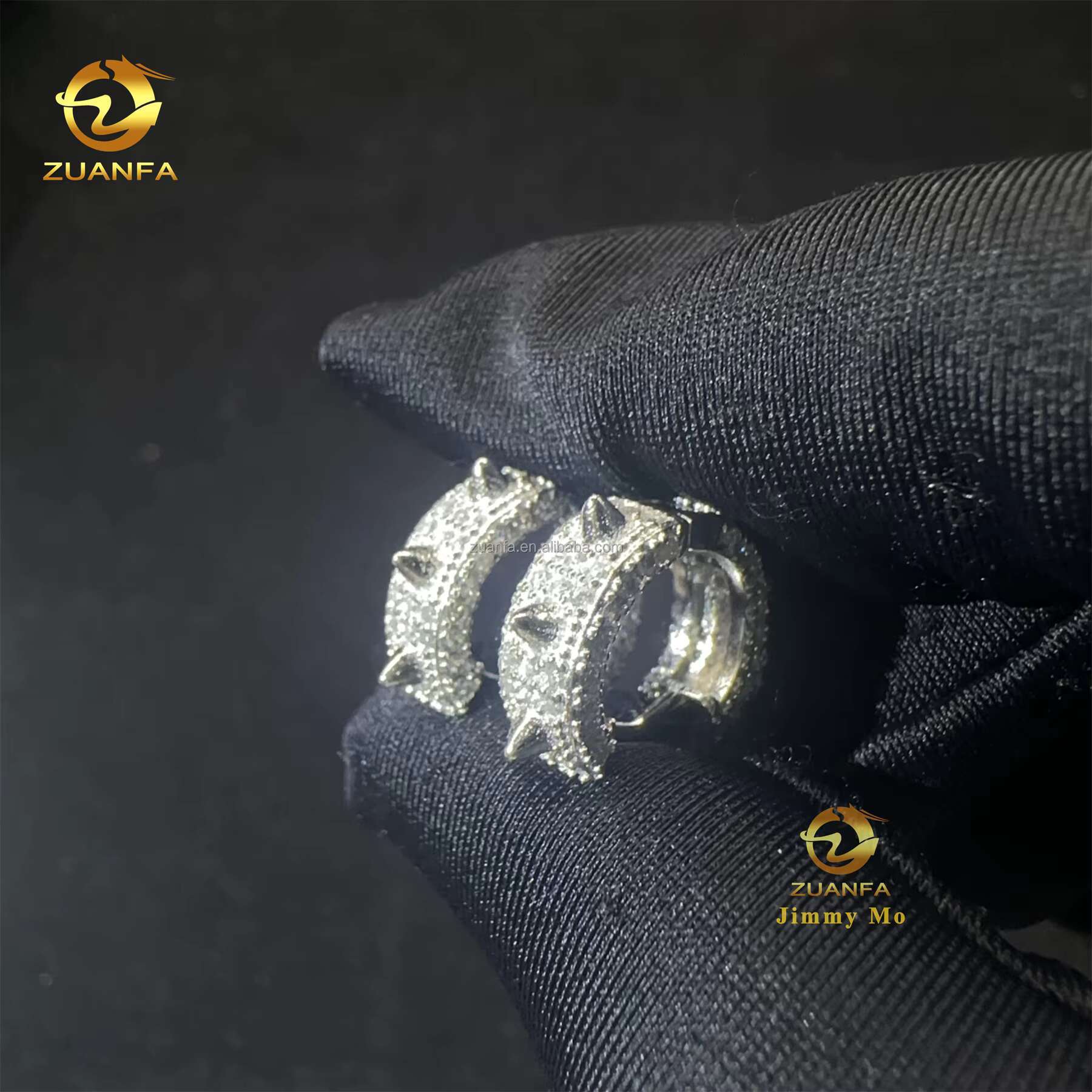 Pass Diamond Tester GRA Certificate Hip Hop Iced Out Jewelry 925 Sterling Silver VVS1 Moissanite Diamond Thorn Hoop Earrings Men