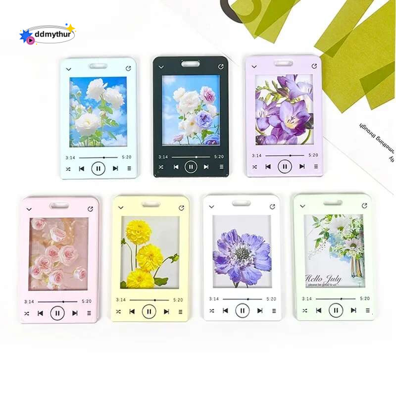 Girls Kid Bus Subway Credit Protector Kpop Photocard Shell INS Music Player ID Card Holder with Spring Rope Heart Charm ddmythur