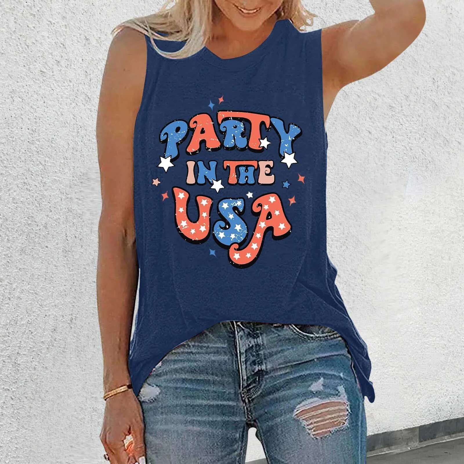 Dongdumaoyi Party In The USA Tanks Fashion Sleeveless Independence Day Tank Tee Camisole Casual Top For Summer Women S Tight Underwear