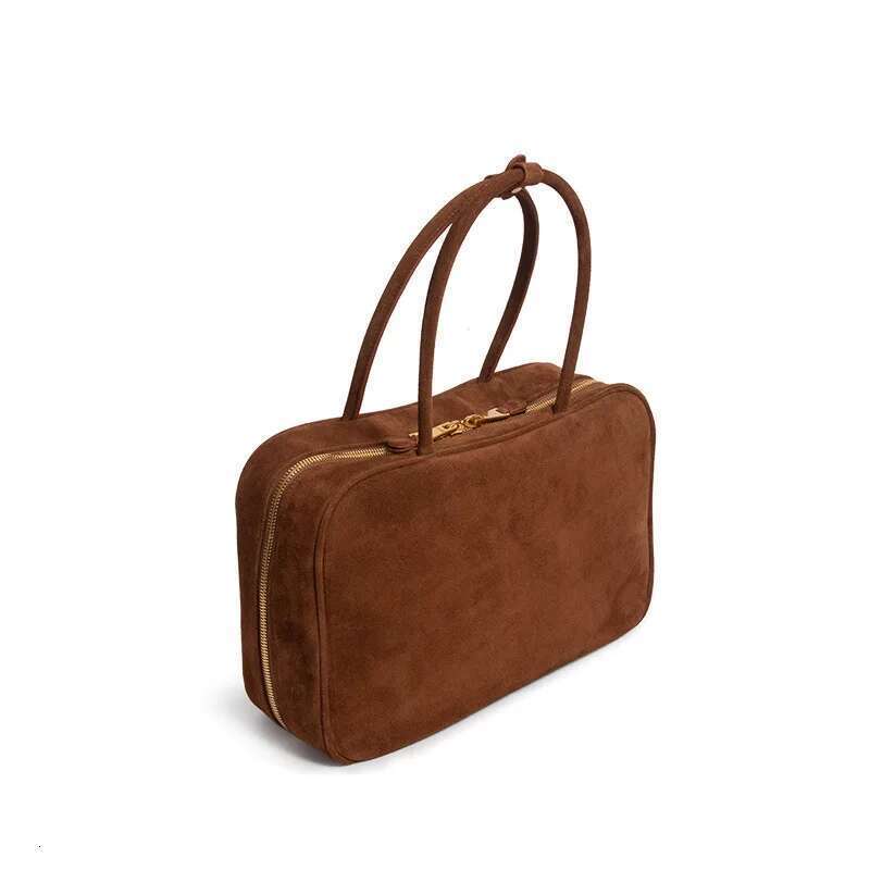 Simple Minimalist Design Top-Handle Satchel All-Match Matte Suede Cow Leather Women Shoulder Bag Commuter Office Briefcase