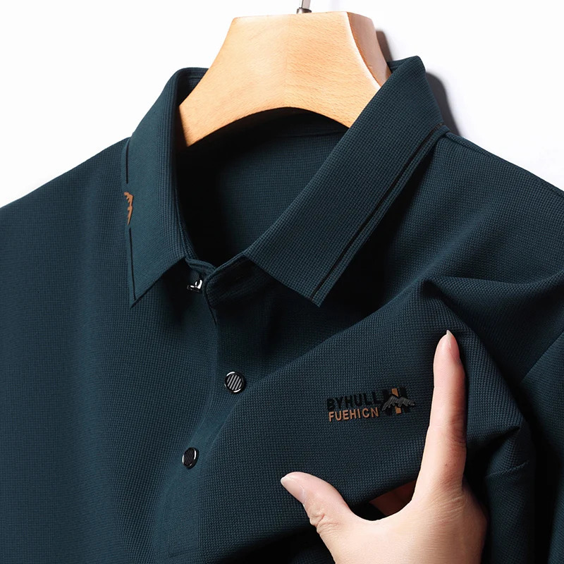 Men High-quality Embroidered Fashion Ice Silk Polo Shirt Spring Tshirt Streetwear Business Casual Long Sleeve Handsome Tops 250407