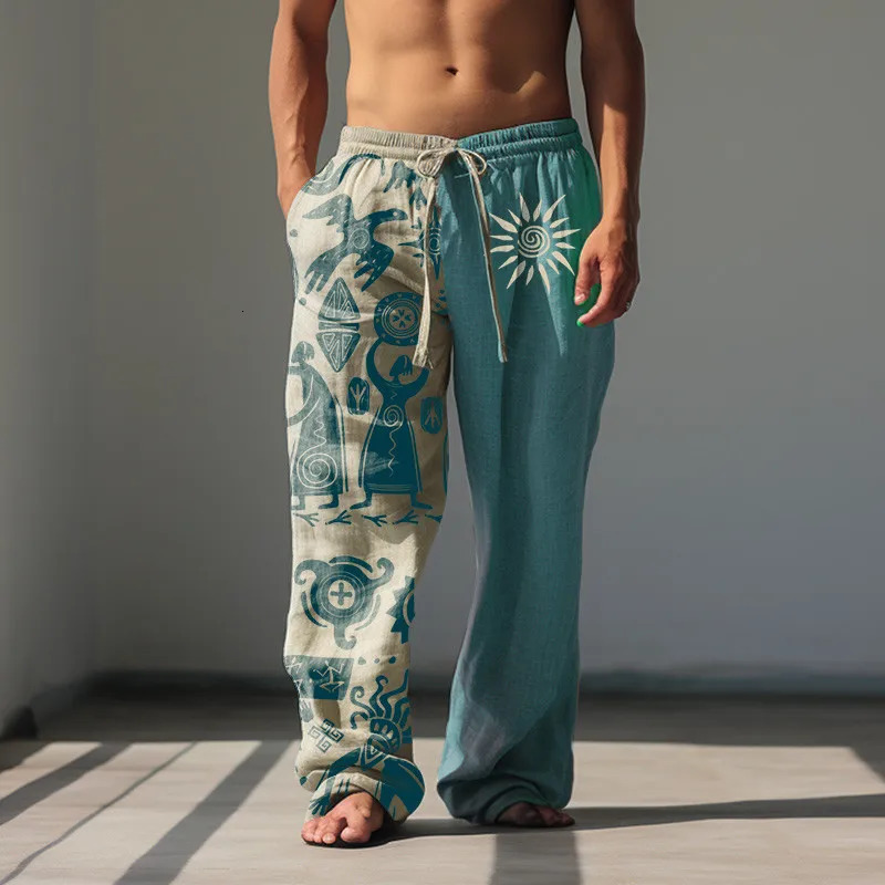 Mens Summer Fashion Casual Beach Pants Wide Leg Pants Hawaiian Style 3D Printed Wide Leg Pants 250408
