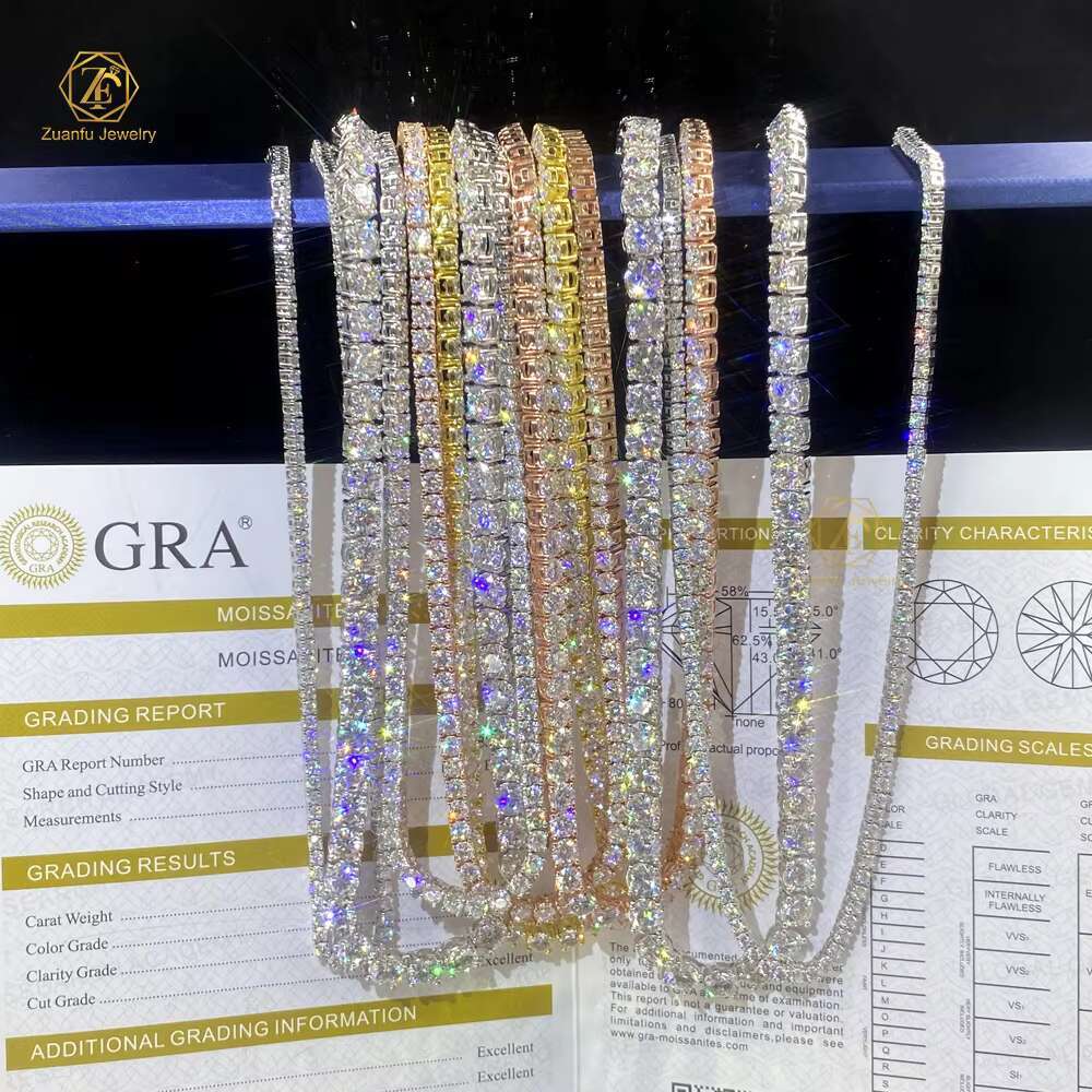 Hip Hop Iced Out D Color White Vvs 925 Sterling Silver 3mm 4mm Moissanite Diamond Tennis Chain Necklace