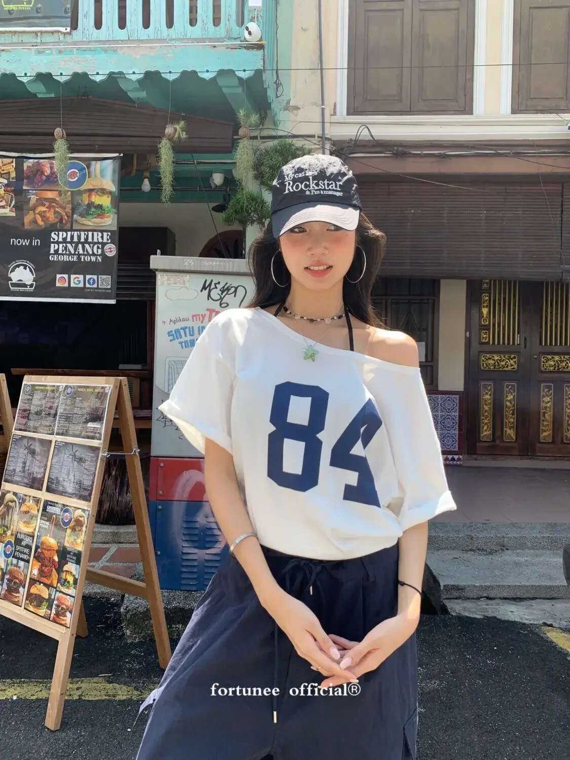 84 Print Short Sleeve One Shoulder T-shirt Street Style Tee Vintage Streetwear Y2K Tops Women Korean Summer White T Shirt