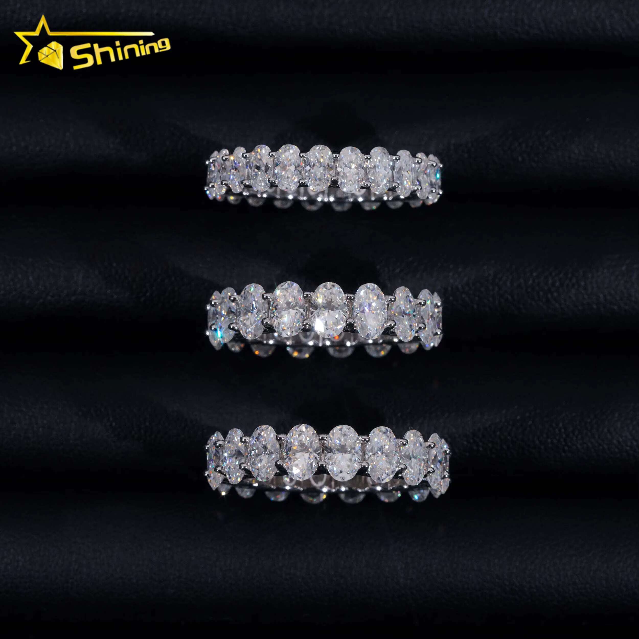 New GRA Certificate 925 Sterling Silver Gold Plated Fine Jewelry Iced Out Diamond Oval Moissanite Hip Hop Eternity Band Ring