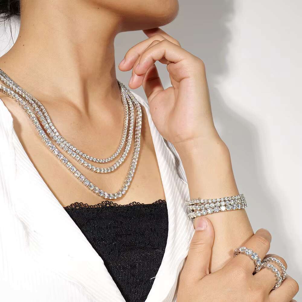XingYueGems Hip Hop Style 925 Silver 3mm 4mm 5mm 6mm Moissanite Jewelry Necklaces Tennis Chain Design
