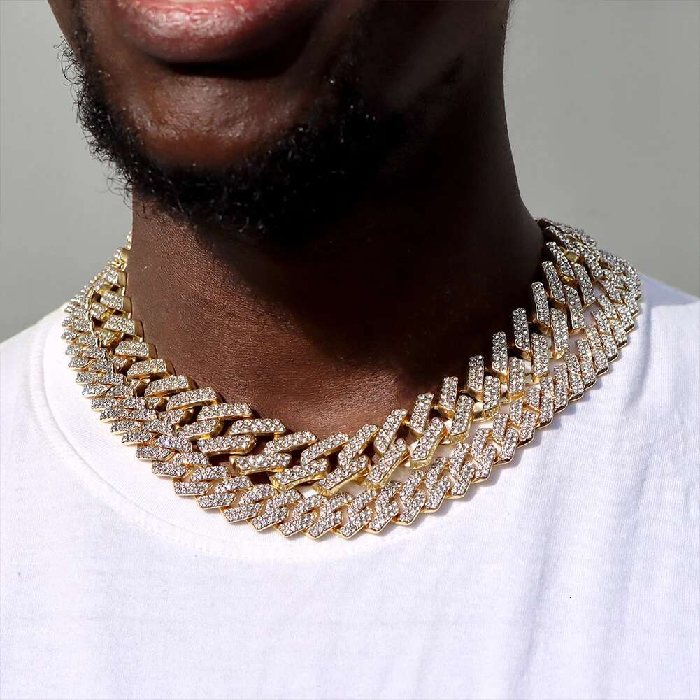 Iced Out Cuban Link Chain 14MM Prong Rhombus Diamond Cuban Chain Hip Hop Choker Necklaces Women Men Jewelry Wholesale