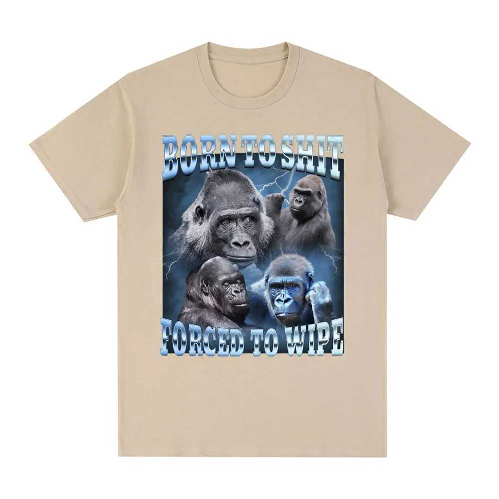 Anime was born to poop forced to erase funny gorilla graphic T-shirts fashionable short sleeved T-shirts mens casual oversized T-shirtsXJ250409