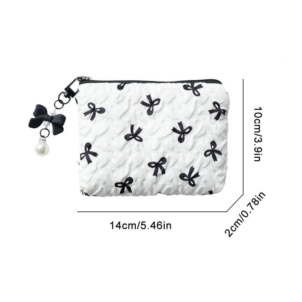 High end polyester makeup bag suitable for women quilted travel girls portable small bow 250408