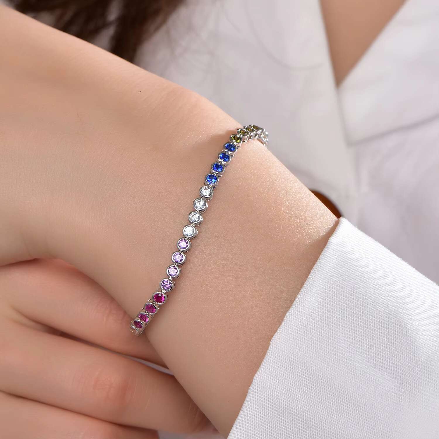 Platinum Gold Plated Sterling Silver Tennis Bracelet Round-Cut Moissanite Tennis Chain 3mm Tennis Bracelet