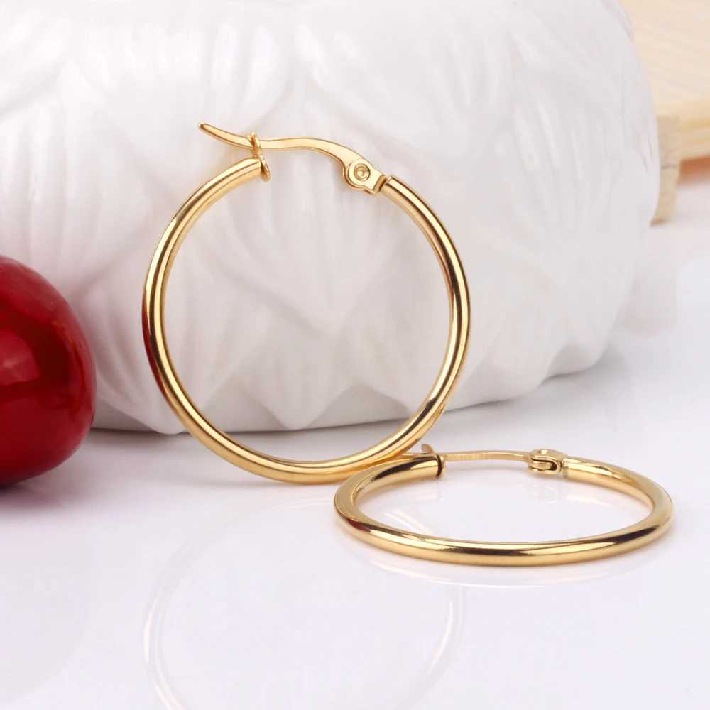 LUXUSTEEL 2Pcs 10-70mm Stainless Steel Hoop Earrings For Women Men Silver Color Round Small Big Circle Huggies Punk Jewelry Z250408