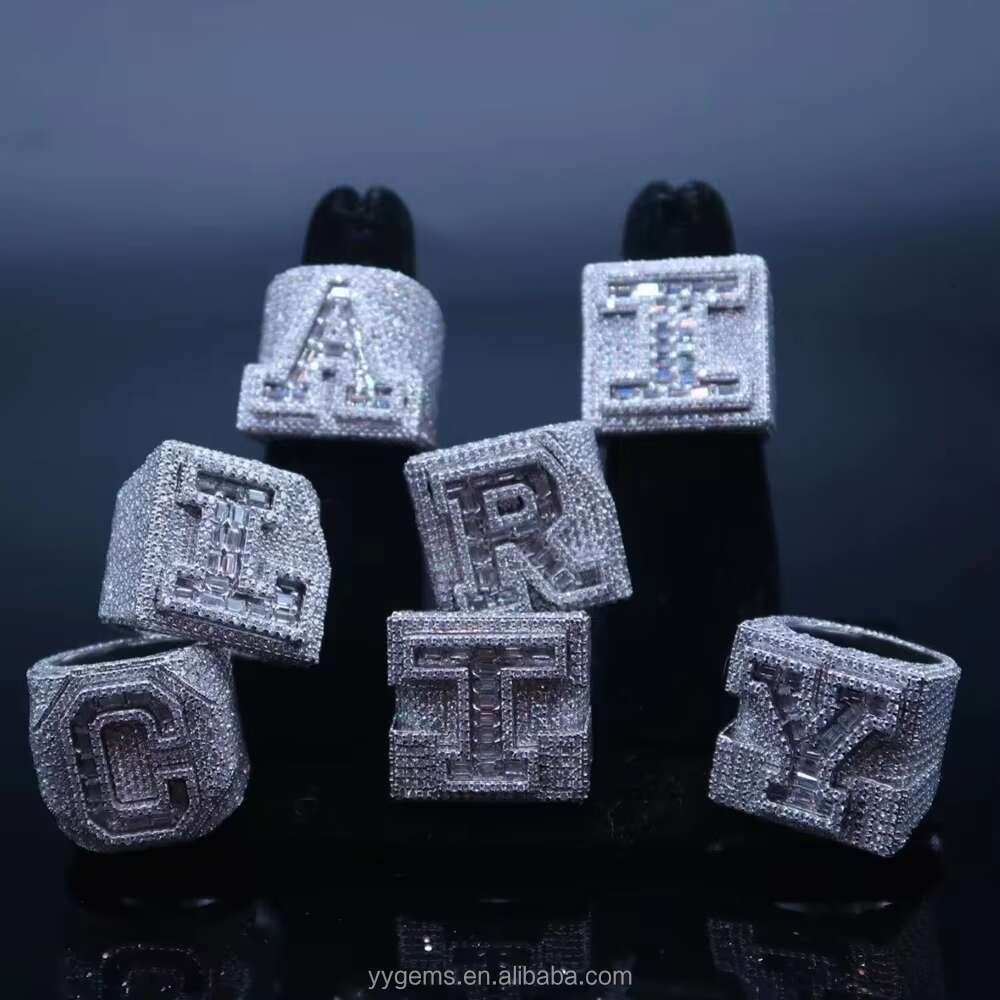 Yu Ying Custom Hip Hop Dollar Style Iced Out Moissanite Ring Real Gold Plated 925 Sterling Silver Cuban Rings Men Jewelry