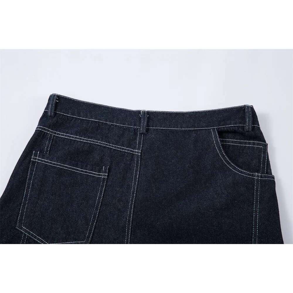 Spliced Top Jeans Mens High Street Pocket Loose Wide Leg Scimitar Denim Pants Men