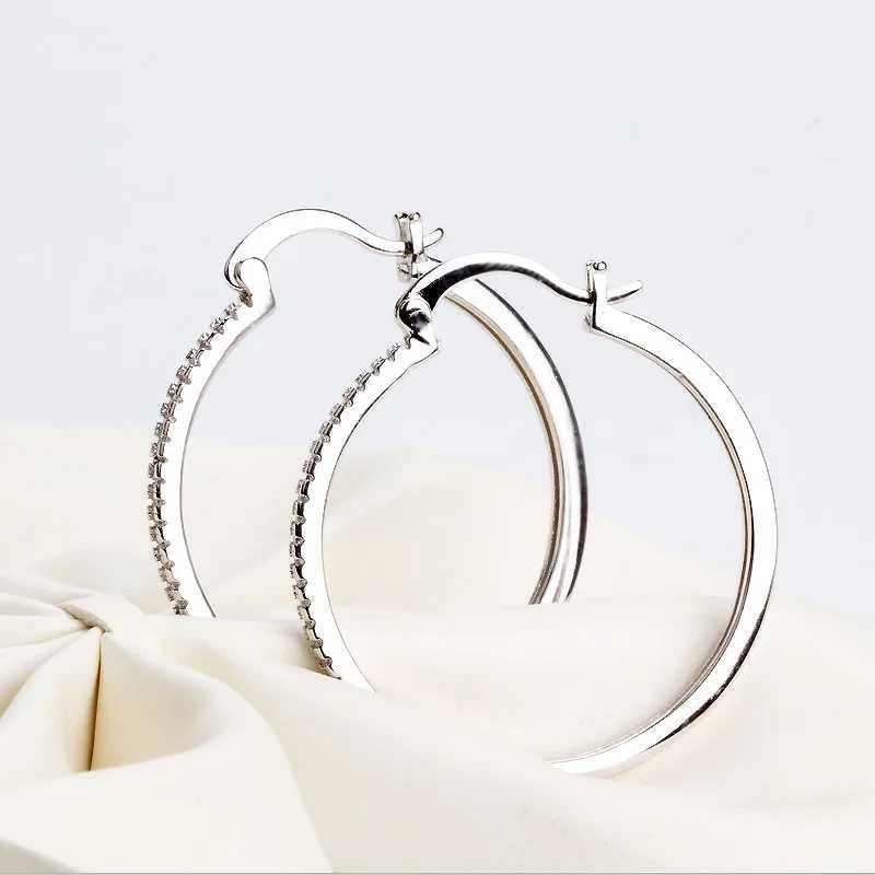 925 Sterling Silver Big Circle Inlaid Zircon Earrings For WomenS925 Argent Womens Shiny Model Earring 17mm-40mm 5 Size Z250408