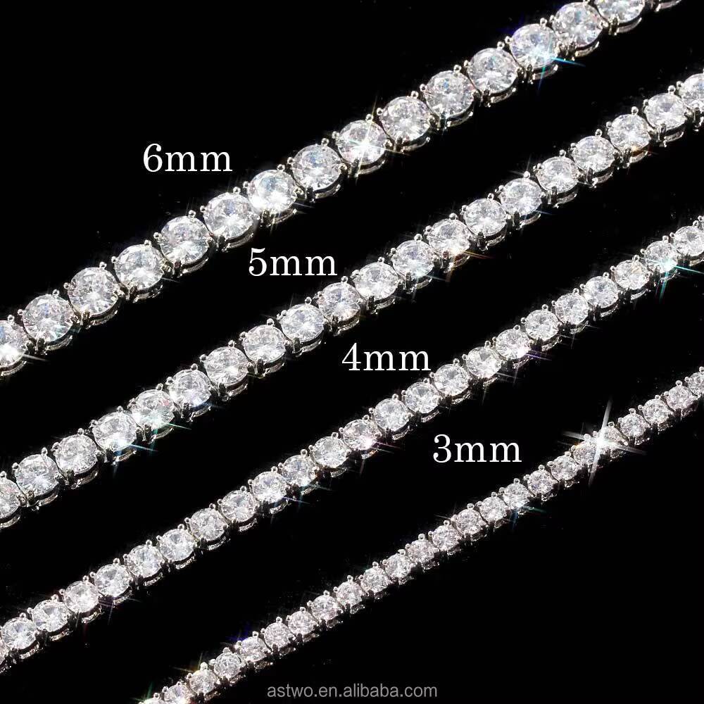 Custom 3mm 4mm 5mm Hip Hop Moissanite Chain S925 Silver Gold Plated Tennis Necklace OEM GRA Certified Moissanite Tennis Chain