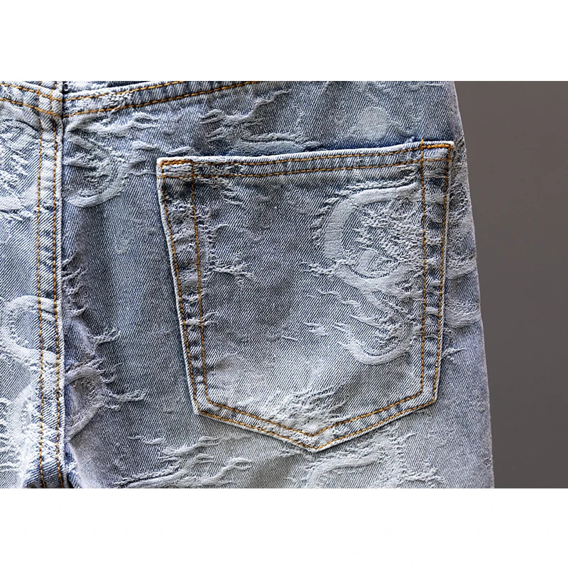 Mens Denim Shorts Fashion Printed ner Jeans Personalized High Street Straight 250409
