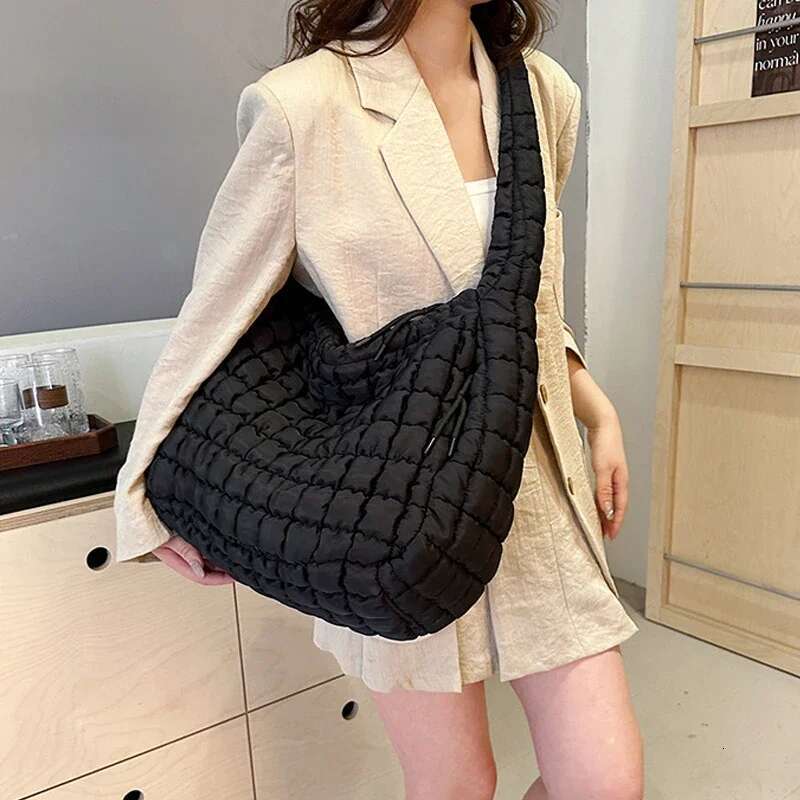 Casual Ruched Hobos Women Shoulder Bags Quilted Padded Crossbody Large Capacity Nylon Puffer Tote Bag Big Shopper Purses
