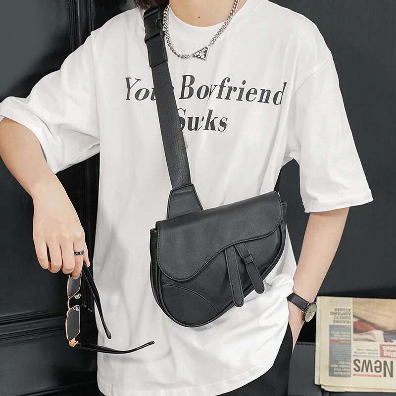 Fashion Saddle Men Bags Anti-Theft Shoulder Messenger Mens PU Leather Crossbody Chest Bag Waist Pack Male