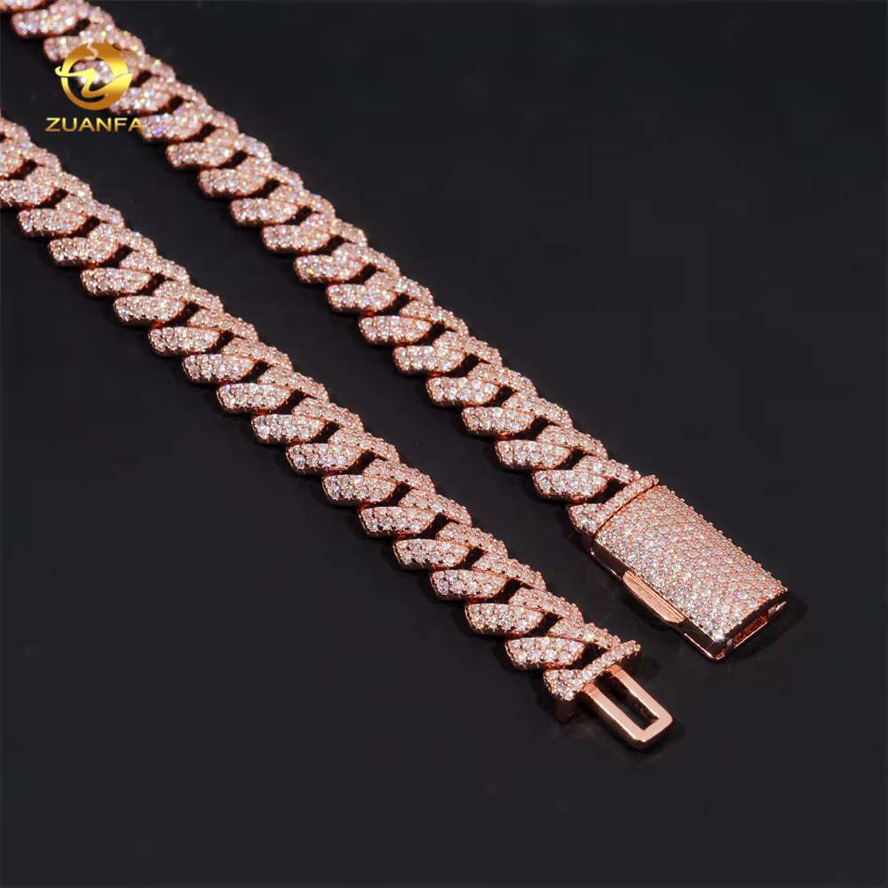 Cheap Price 2rows 10mm Cuban Chain Rose Gold Plated GRA Moissanite 925 Sterling Silver Necklace Cuban Link Chain Fine Jewelry