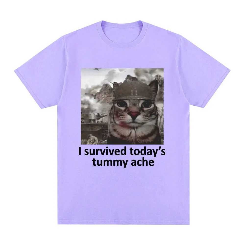 My abdominal pain T-shirt today interesting cat meme short sleeved T-shirt mens cotton casual oversized T-shirtXJ250409