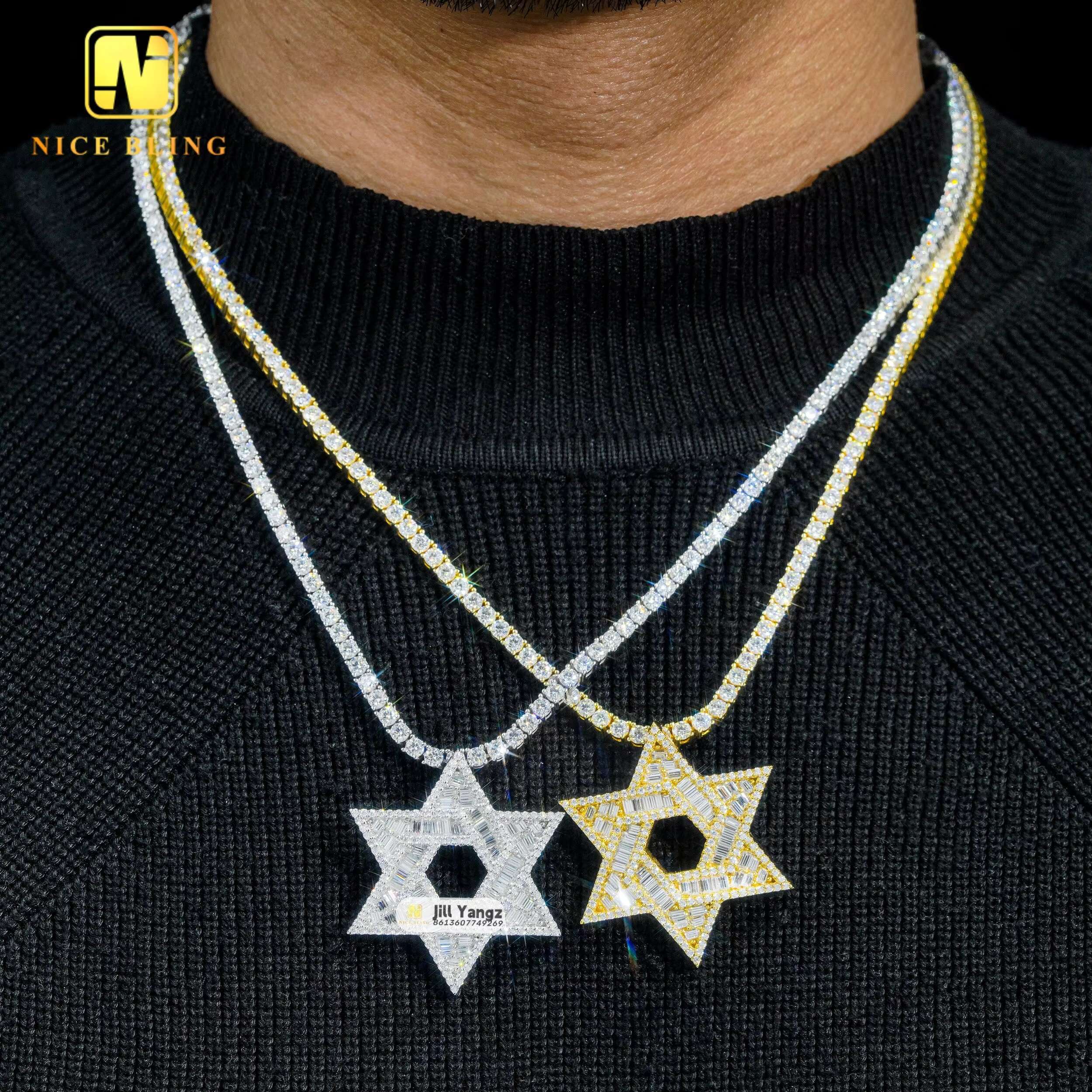 Je Star of David Pendant Charms Pentagram Custom Jewelry Manufacturers Baguette Cut 925 Moissanite Hip Hop Rock Gifts Idea