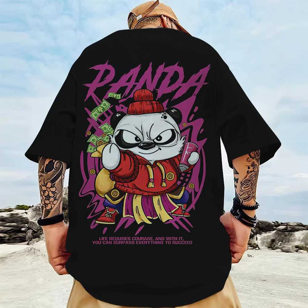 New Trend Mens T-shirt 3D Panda Back Printed Mens Street Hip Hop T-shirt Extra Large Mens T-shirt Half Sleeve TopXJ250409