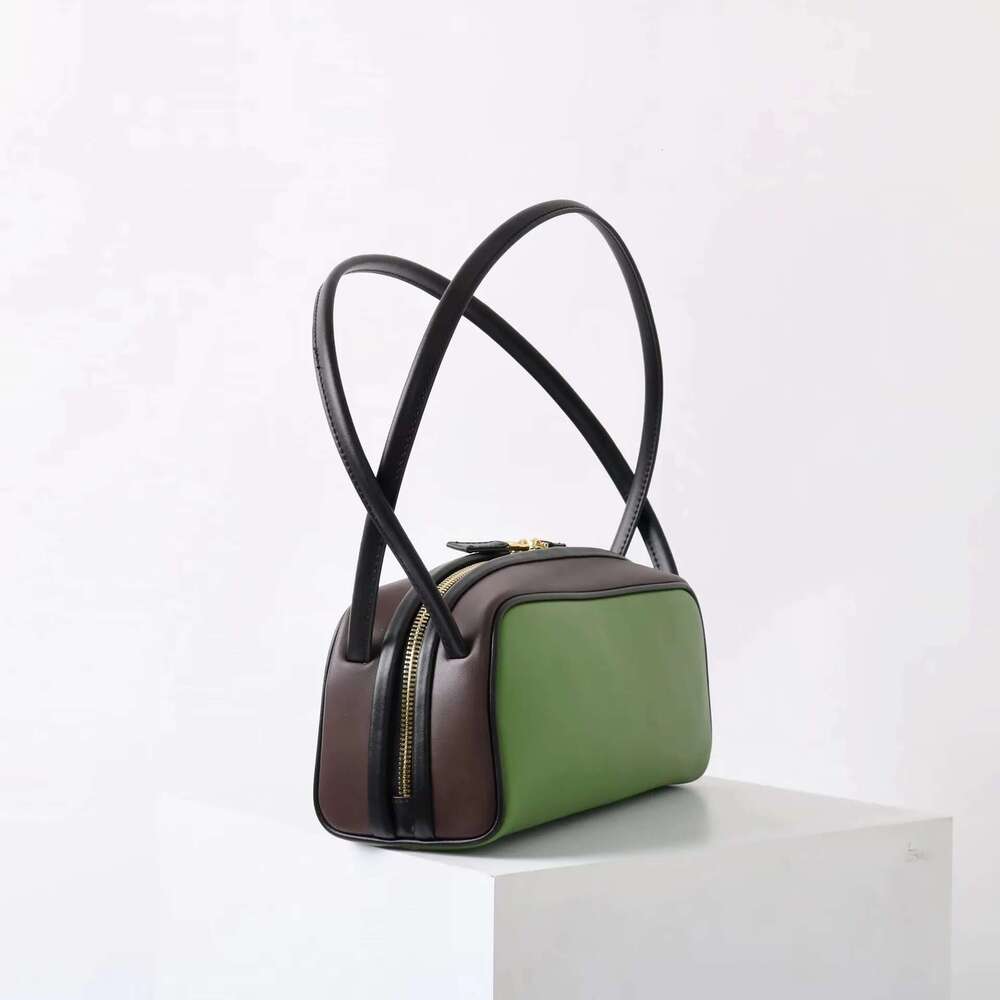 2025 Spring Hit-Color Green Bowg Tote Nappa Cow Leather Women Armpit Shoulder Bag Popular Fashion Lady Rope Handle Handbag
